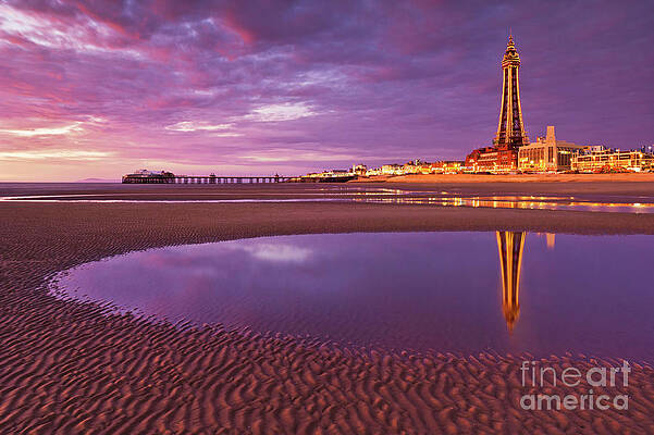 Dramatic Photograph - Blackpool Tower And Beach At Sunset, Lancashire, England by Neale And Judith Clark