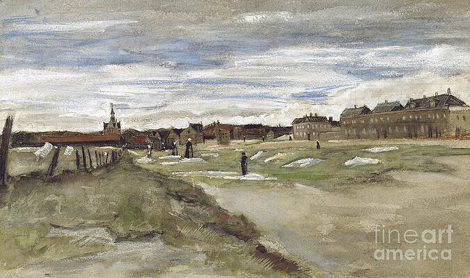 Historical Wall Art featuring the digital art Bleachery At Scheveningen Retro by Antonios Valamontes