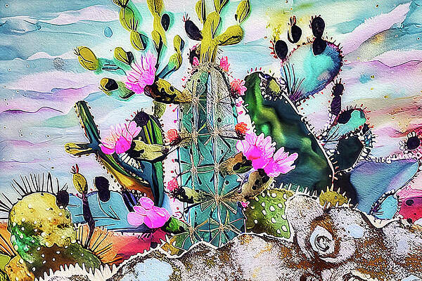 Mixed Media - Blooming Cactus In Arizona by Tatiana Travelways