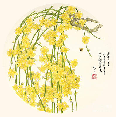 Garden Painting - Blossoms Of China - Winter Jasmine by Ren Yu