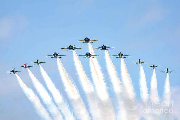 Wall Art featuring the photograph Blue Angels And Thunderbirds In Formation by Beachtown Views