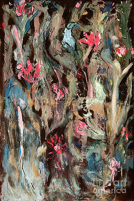 Blue Bird in Flower Garden by Katt Yanda