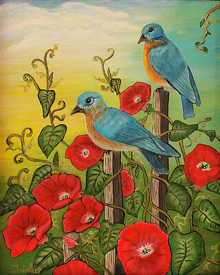 Painting - Blue Birds At Sunset by Shirley Dutchkowski