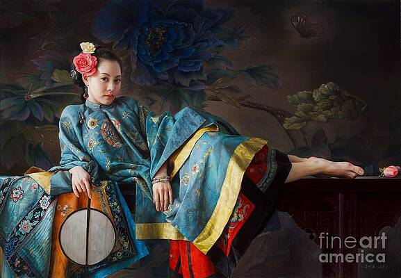 Emotional Wall Art featuring the painting Blue Butterfly by Mingyue Wang