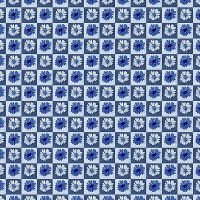 Pattern Mixed Media - Blue Eyed Daisy Flowers, Indigo Blue Daisy Checkered Pattern by Elizabeth Reich