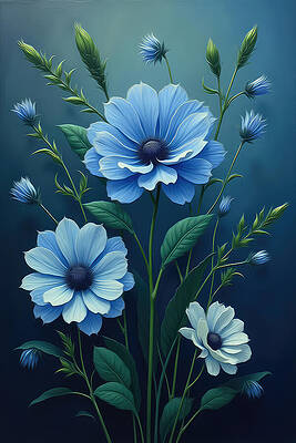 Elegant Blue Flowers Digital Art