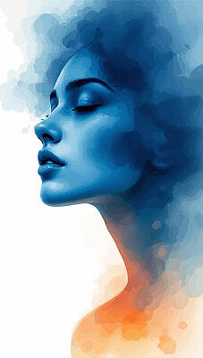 Wall Art featuring the digital art Blue Lady Portrait by Printed View