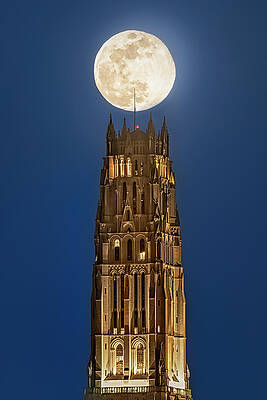Wall Art featuring the photograph Blue Moon Over The Riverside Church NYC by Susan Candelario