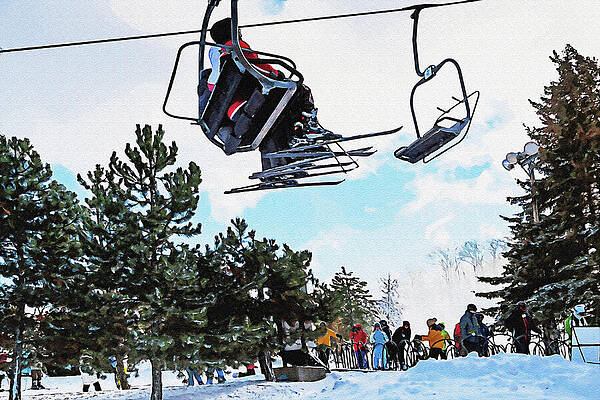 Wall Art featuring the mixed media Blue Mountain Ski Lift - Collingwood, Ontario by Tatiana Travelways