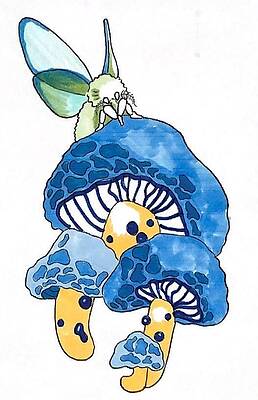 Blue Wall Art featuring the drawing Blue Mushroom Moth by Jenna Blank Page