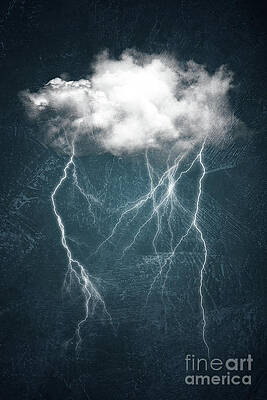 Lightning Strikes Beneath Dark Cloud Digital Art