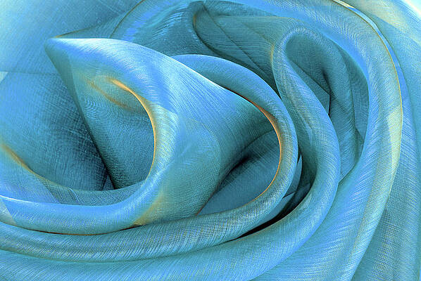 Clothing Photograph - Blue Organza Fabric Wavy Texture by Severija Kirilovaite