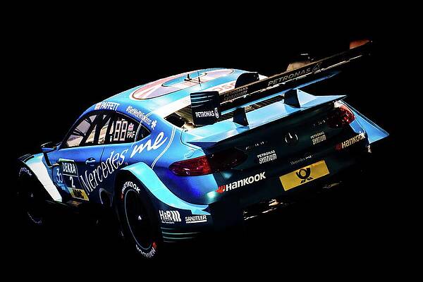 Blue Racing Car on Black Background Wall Art