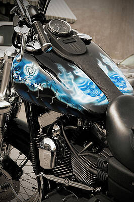 Blue Wall Art featuring the photograph Blue Skulls On Harley Davidson by Chad Thunberg