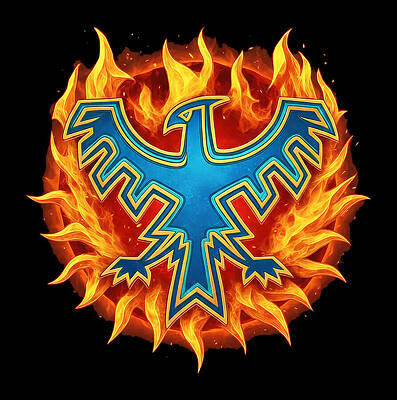 Blue Thunderbird in Flames Wall Art