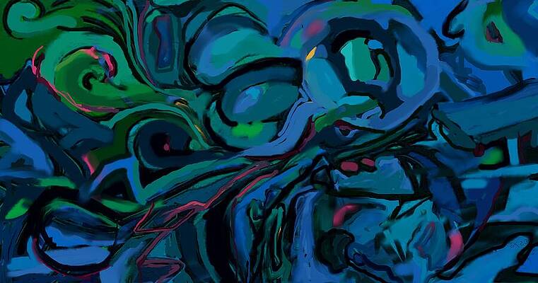 Abstract Wall Art featuring the painting Blue Wax by Sonja Kraft