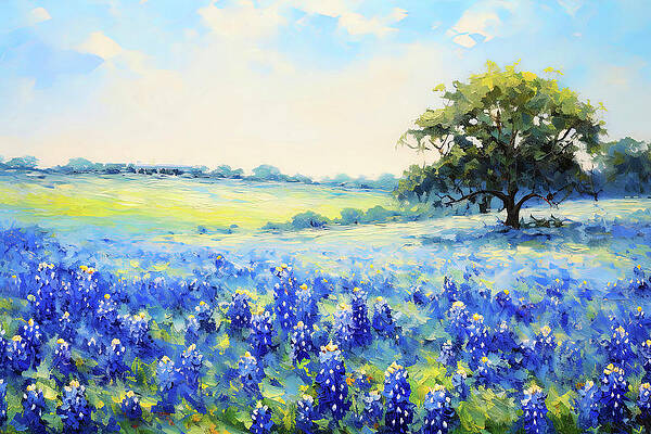 Landscape Painting - Bluebonnet Field, Texas, 02 by AM FineArtPrints
