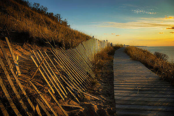 Michigan Wall Art featuring the photograph Boardwalk Overlook At Sunset by Owen Weber