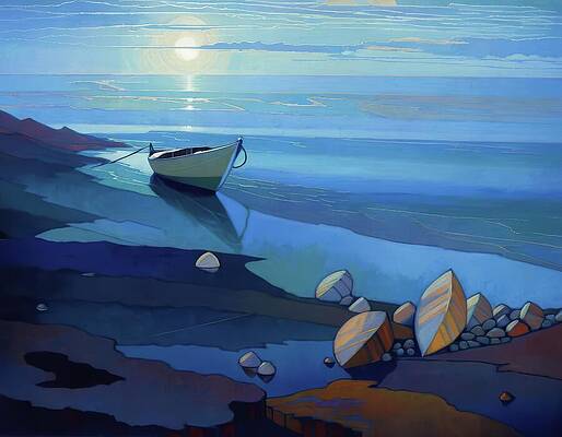 Blue Digital Art - Boat In Blue Water by Eris And AI