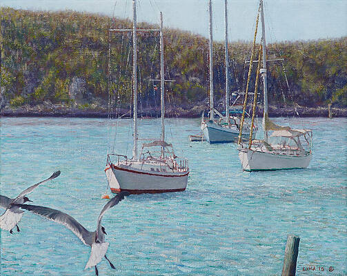 Wall Art featuring the painting Boats In Little Harbour - Abaco, Bahamas by Ritchie Eyma