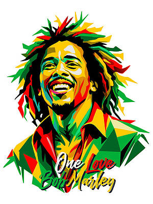 Vibrant Wall Art featuring the digital art Bob Marley Portrait WPAP Pop Art #3 by Vector Artnesia
