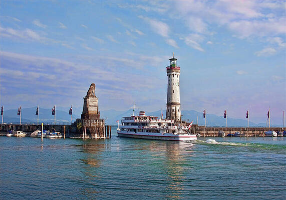 Lindau Lighthouse and Lion Statue Photograph