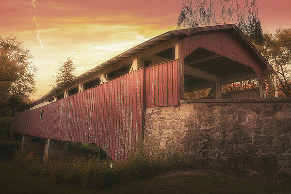 Nature Wall Art featuring the photograph Bogert Covered Bridge Romantic Light by Jason Fink