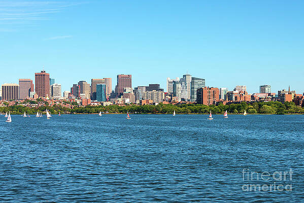 Wall Art featuring the photograph Boston Back Bay Skyline And Charles River Sailboats Photo by Paul Velgos