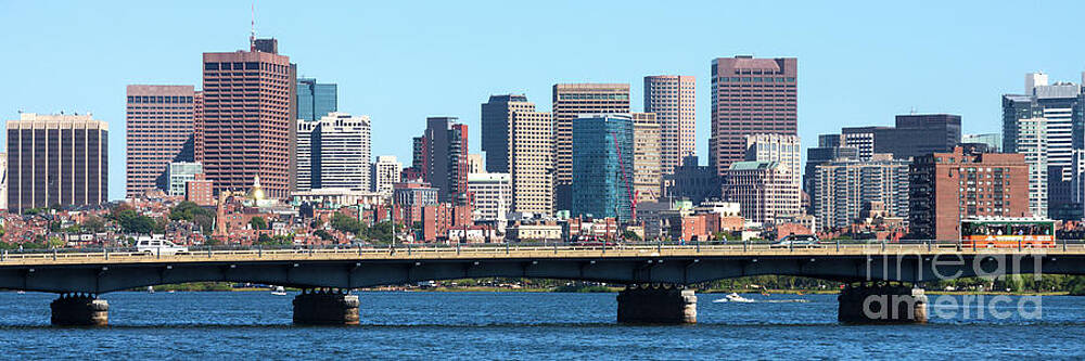 Wall Art featuring the photograph Boston Back Bay Skyline And Harvard Bridge Panoramic Photo by Paul Velgos
