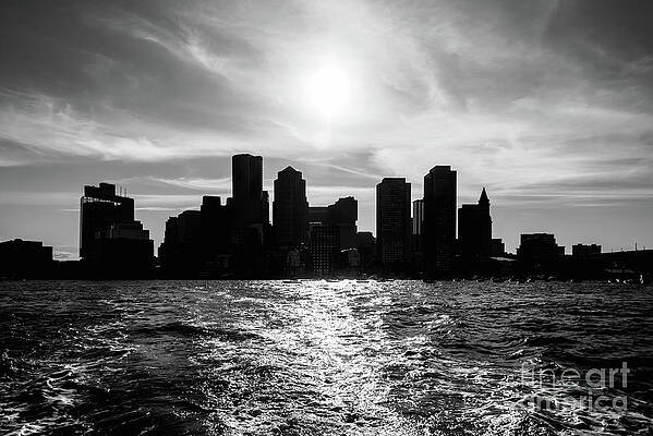 Wall Art featuring the photograph Boston City Skyline At Sunset Black And White by Paul Velgos
