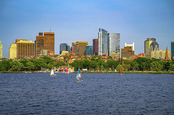 Wall Art featuring the photograph Boston Downtown Skyline With Sailboats On The Charles River by Miroslav Liska