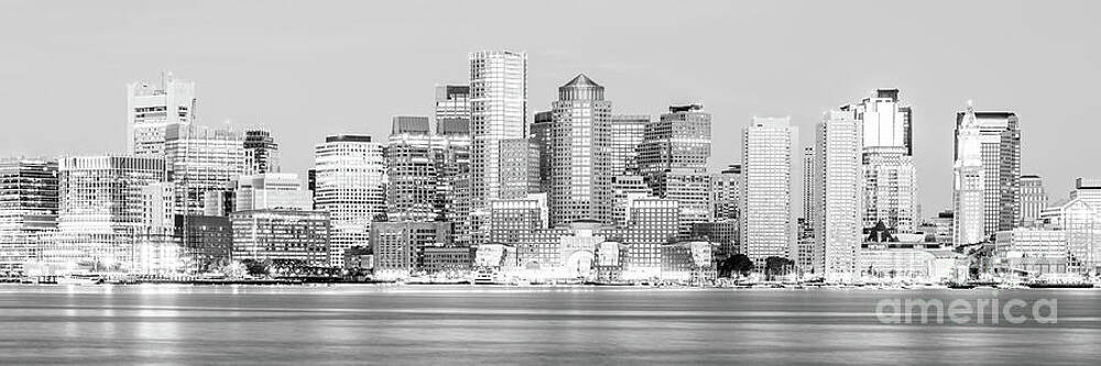 Wall Art featuring the photograph Boston Morning Skyline Black And White Panoramic by Paul Velgos
