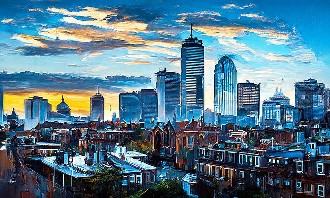 Landscape Painting - Boston Skyline, 04 by AM FineArtPrints