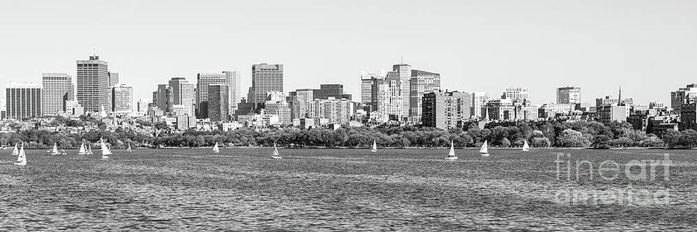 Wall Art featuring the photograph Boston Skyline And Charles River Black And White Panorama Photo by Paul Velgos