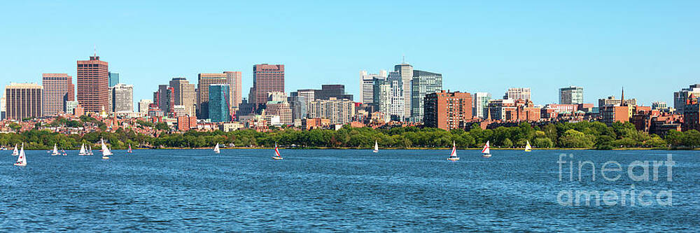 Wall Art featuring the photograph Boston Skyline And Charles Sailboats Panoramic Photo by Paul Velgos