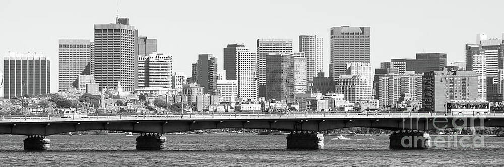 Wall Art featuring the photograph Boston Skyline And Harvard Bridge Black And White Panoramic Phot by Paul Velgos