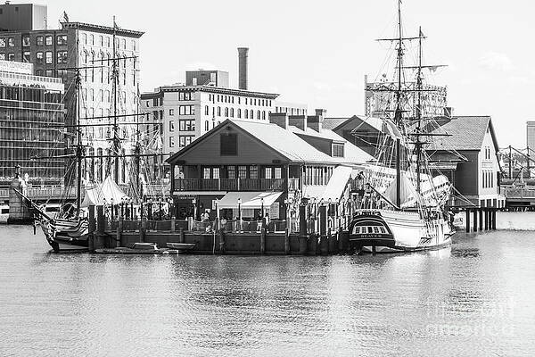 Wall Art featuring the photograph Boston Tea Party Ships And Museum Black And White by Paul Velgos