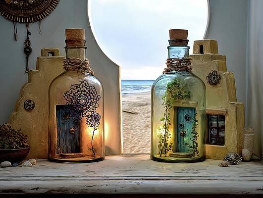 Miniature Doors in Glass Bottles Wall Art