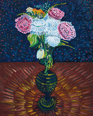 Wall Decor Painting - Bouquet Of Flowers In A Black Vase by Michel Cruz-Garcia