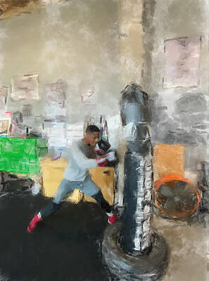 Wall Art featuring the painting Boxing Heavy-bag Workout by Gary Arnold