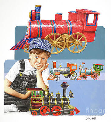 Boy With Old-fashioned Locomotive Toys Print