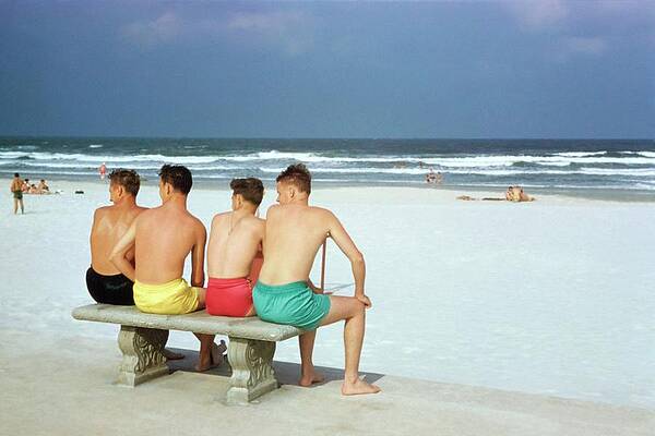Four Friends on a Beach Bench Photograph