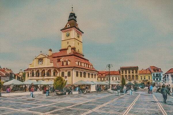 Building Wall Art featuring the painting Brasov Council Square 2 by Jeffrey Kolker