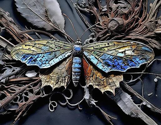 Gold Wall Art featuring the digital art Brass Butterfly by Eris And AI