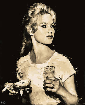Expressive Digital Art - Brigitte Bardot Holding A Glass by Gradify Creations