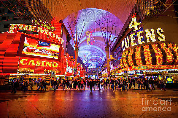 Wall Art featuring the photograph Bright Lights On Fremont Street Experience At Night In Las Vegas by FeelingVegas Wall Art and Prints