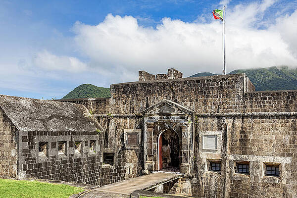 Historic Stone Fortress with Flag Wall Art