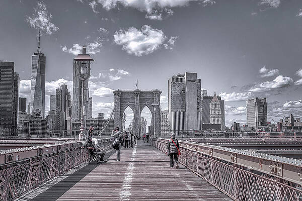 Wall Art featuring the photograph Brooklyn Bridge Promenade by Penny Polakoff