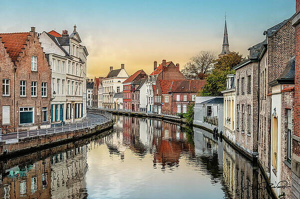Serene Photograph - Bruges Canals In Twilight Glow by Steven Dos Remedios