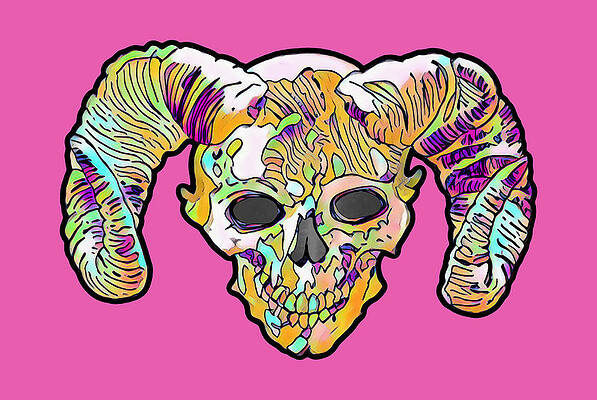 Wall Art featuring the drawing Bubblegum Demon Skull by David McKinney